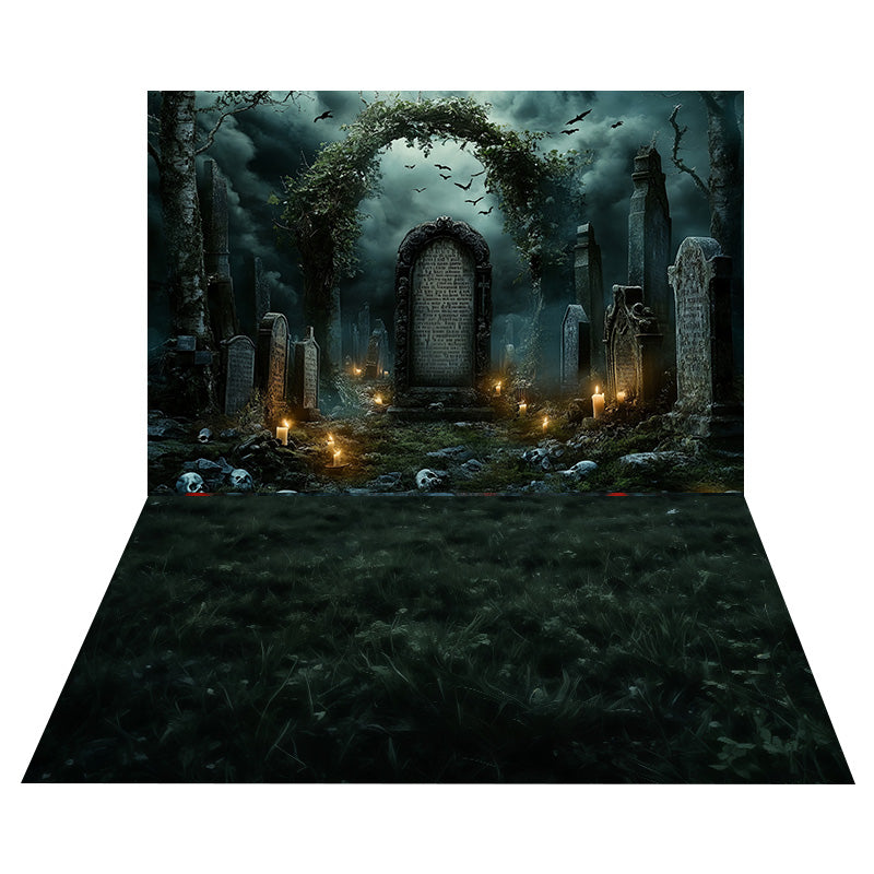 Ancient Tombstones Arch Backdrop+Dark Green Meadow Floor Backdrop UK MRR8-150