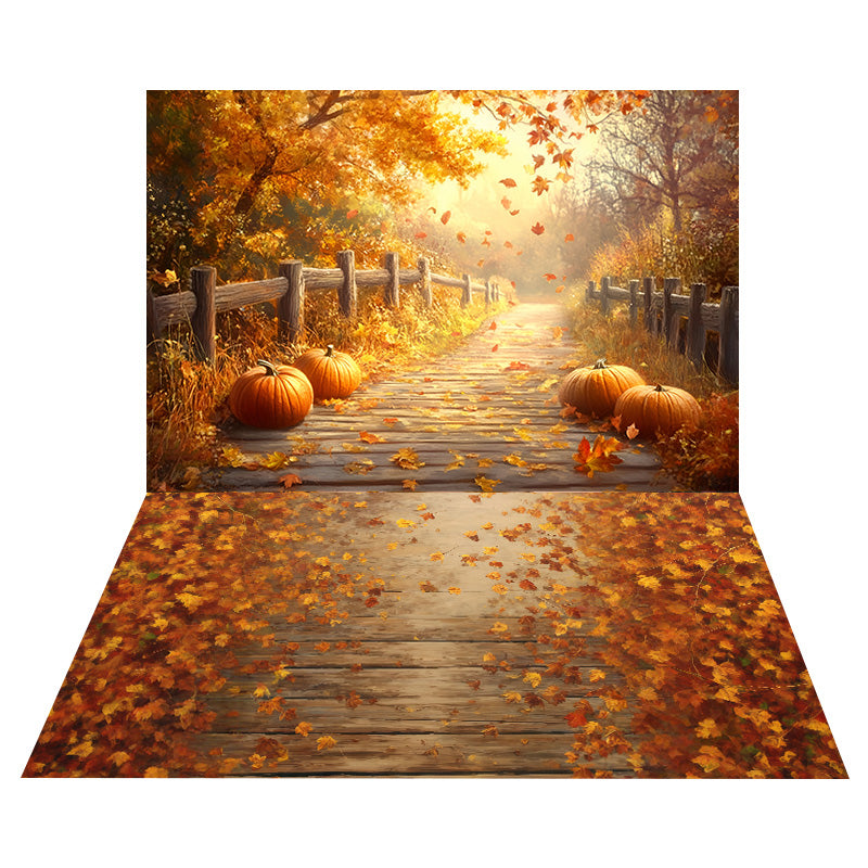 Pumpkin Autumn Path Backdrop+Falling Autumn Leaves Floor Backdrop UK MRR8-155