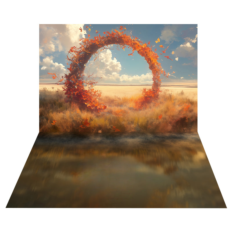 Autumn Leaves Ring Backdrop+Fall Mist Reflection Floor Backdrop UK MRR8-162