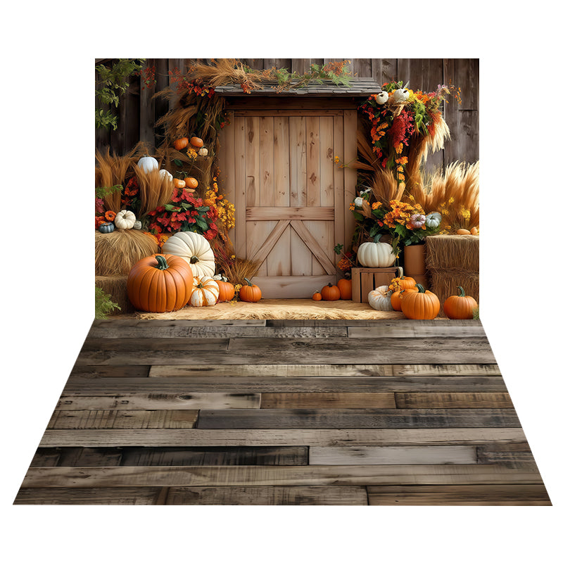 Harvest Barn Entrance Backdrop+Vintage Timber Panel Floor Backdrop UK MRR8-177