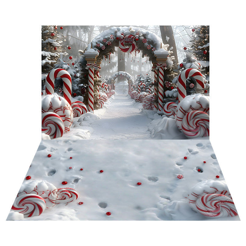 Candy Cane Pathway Backdrop+Candy Snow Floor Backdrop UK MRR8-187