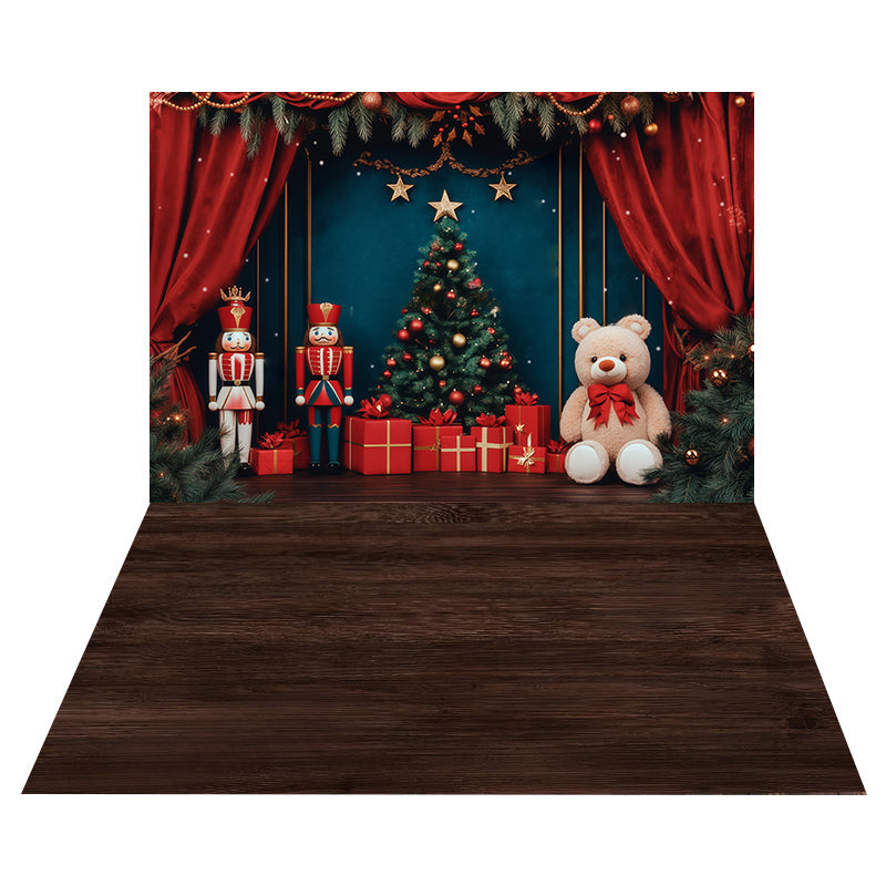 Nutcracker Curtain Stage Backdrop+Walnut Wood Floor Backdrop UK MRR8-191