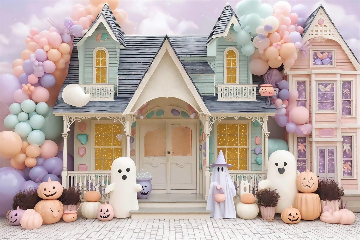 Haunted House Backdrop Pastel Haunted Candy House Halloween Backdrop UK MRR8-19