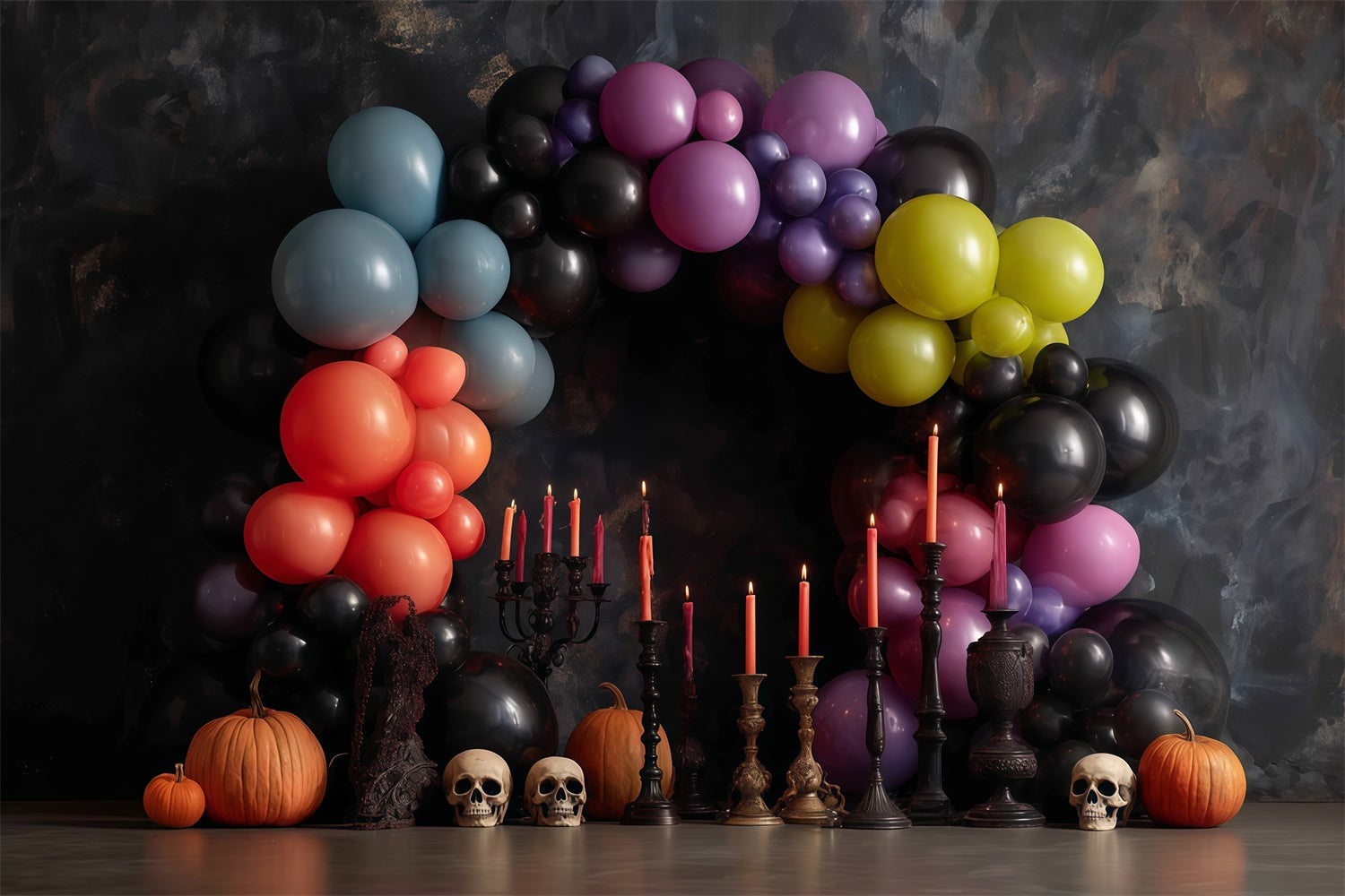 Halloween Wall Backdrop Colorful Balloon Arch Halloween Backdrop for Photos UK MRR8-1