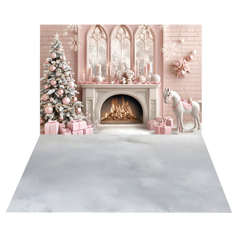 Blush Pink Fireplace Backdrop+Frosted Ice Floor Backdrop UK MRR8-203