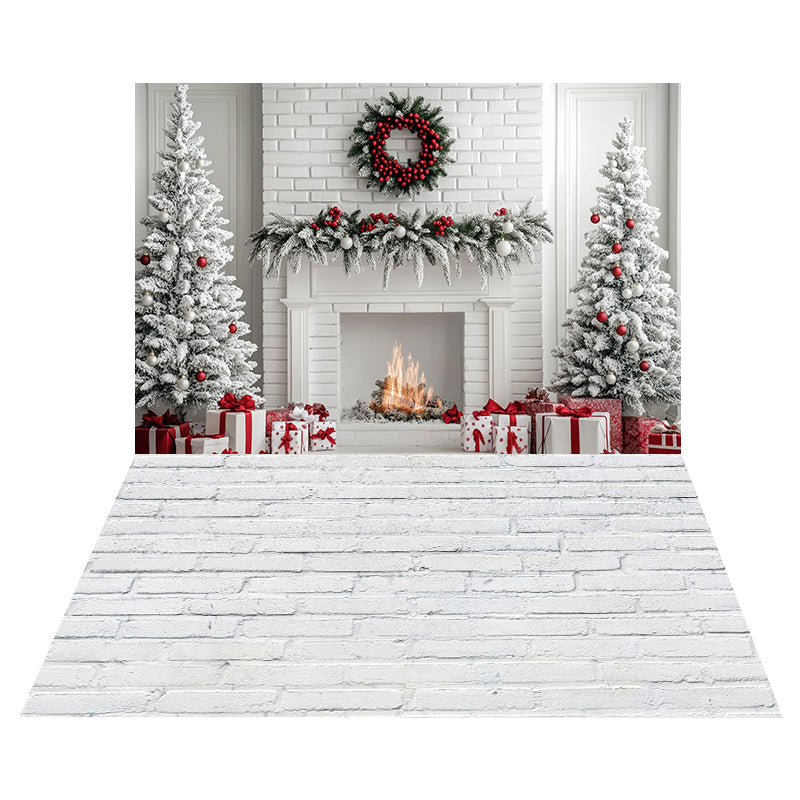 Frosted White Fireplace Backdrop+White Brick Floor Backdrop UK MRR8-205