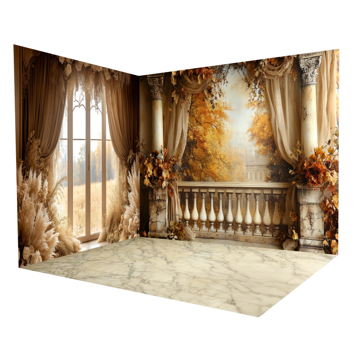 Fall Photo Backdrop Golden Autumn Palace Balcony Backdrop Room Set UK MRR8-217