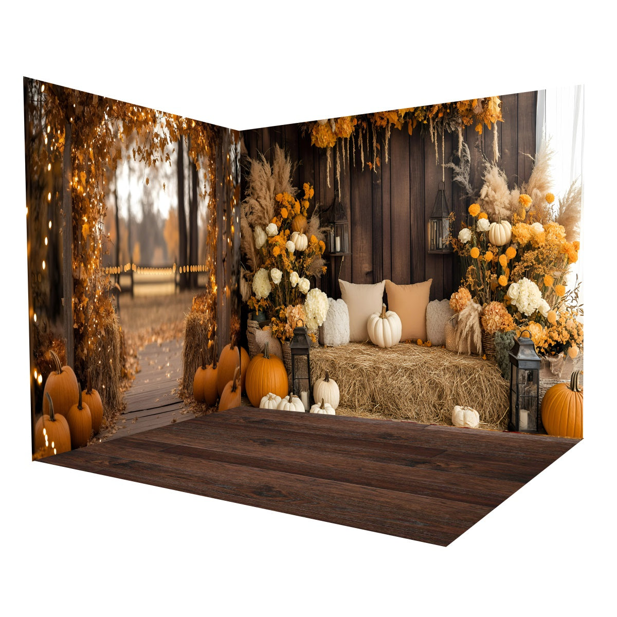 Fall Photo Backdrop Autumn Pumpkin Hay Bale Backdrop Room Set UK MRR8-220