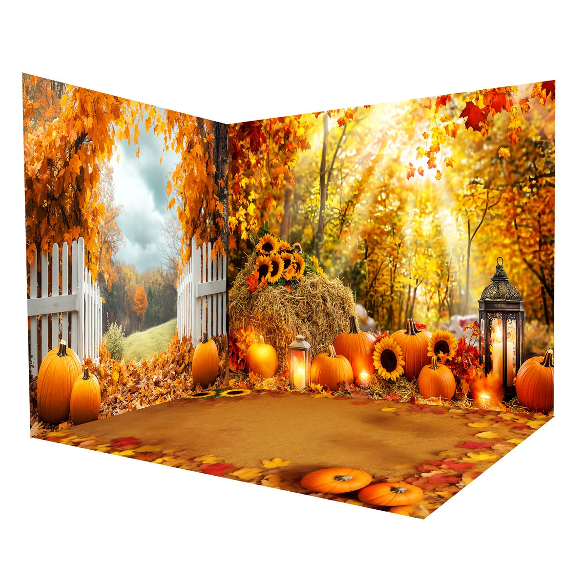 Autumn Backdrop Golden Sunflower Pumpkin Lantern Backdrop Room Set UK MRR8-221