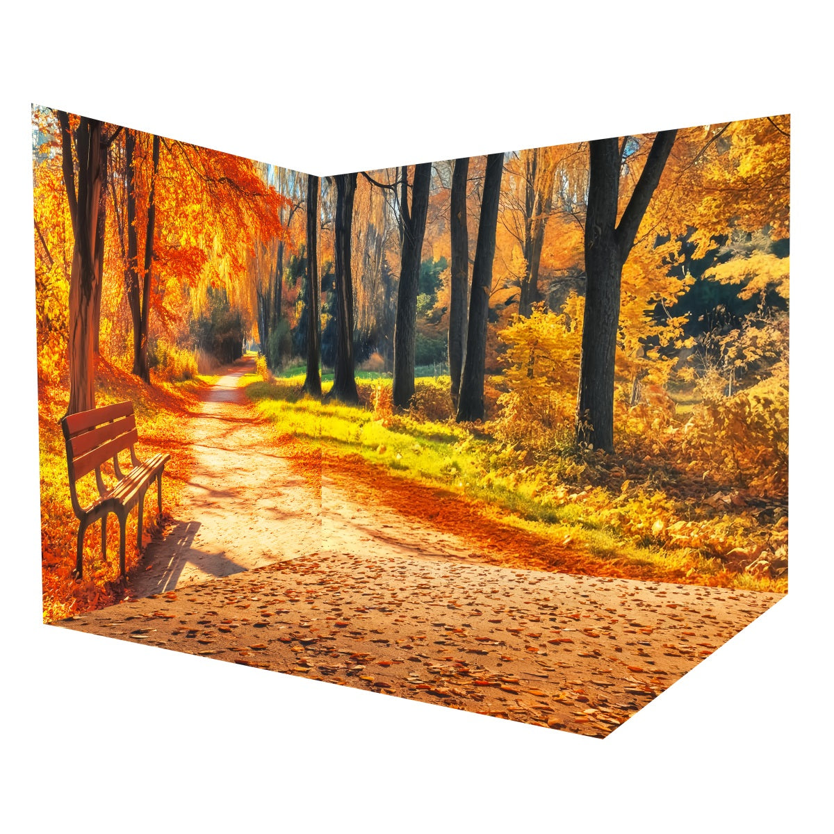 Fall Forest Backdrop Autumn Park Bench Path Backdrop Room Set UK MRR8-224