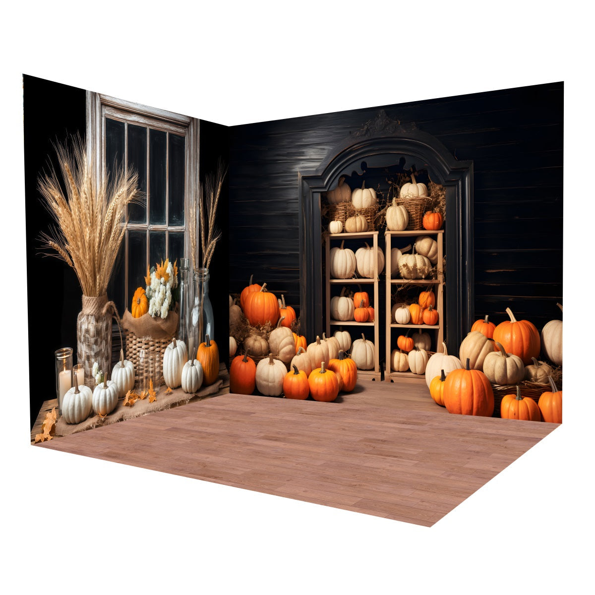 Autumn Backdrop Rustic Pumpkin Harvest Window Backdrop Room Set UK MRR8-225