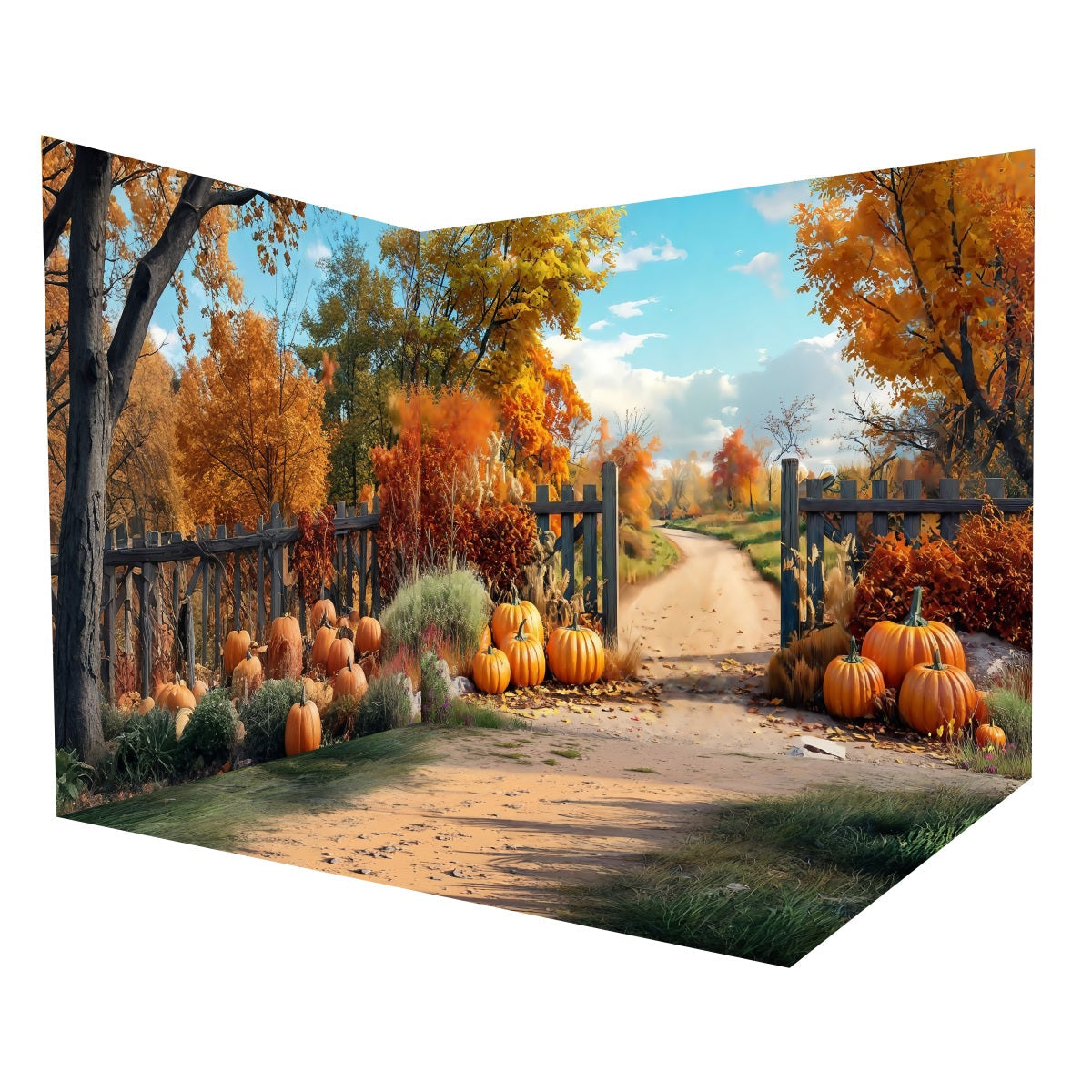 Fall Backdrops Country Road Pumpkin Fence Backdrop Room Set UK MRR8-226