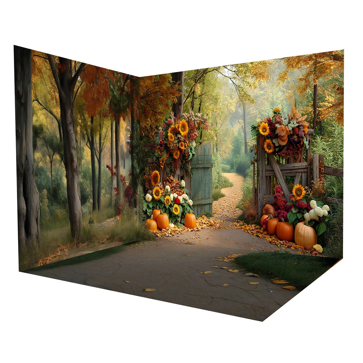 Fall Backdrop Pumpkin Sunflower Garden Gate Backdrop Room Set UK MRR8-229