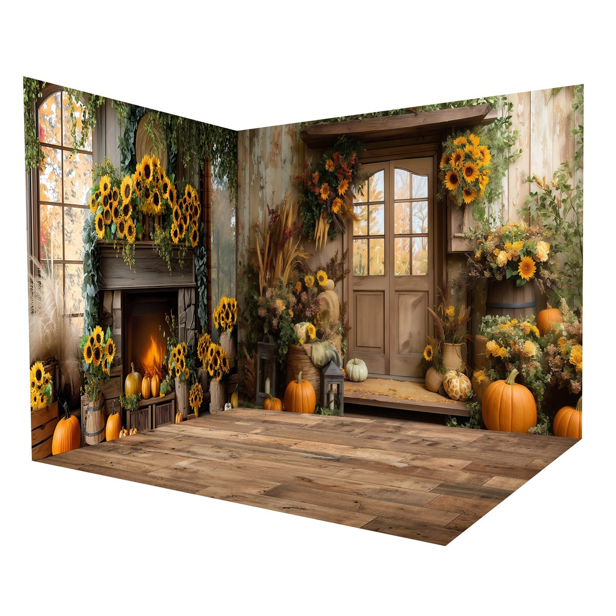 Autumn Backdrop Sunflower Harvest Fireplace Door Backdrop Room Set UK MRR8-231