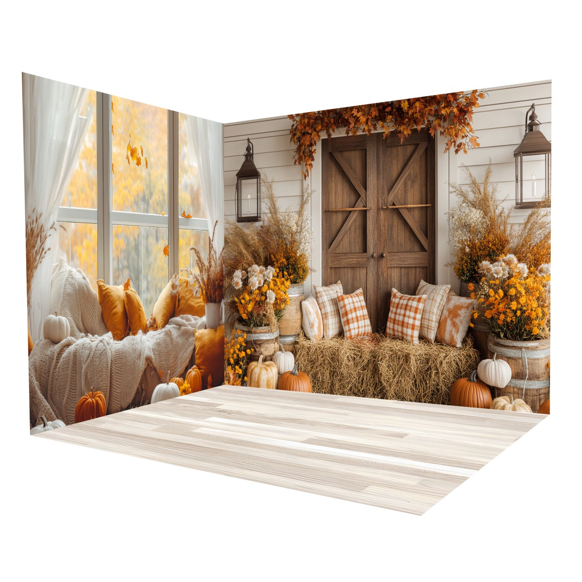 Fall Backdrops Cozy Autumn Window Pumpkins Backdrop Room Set UK MRR8-232