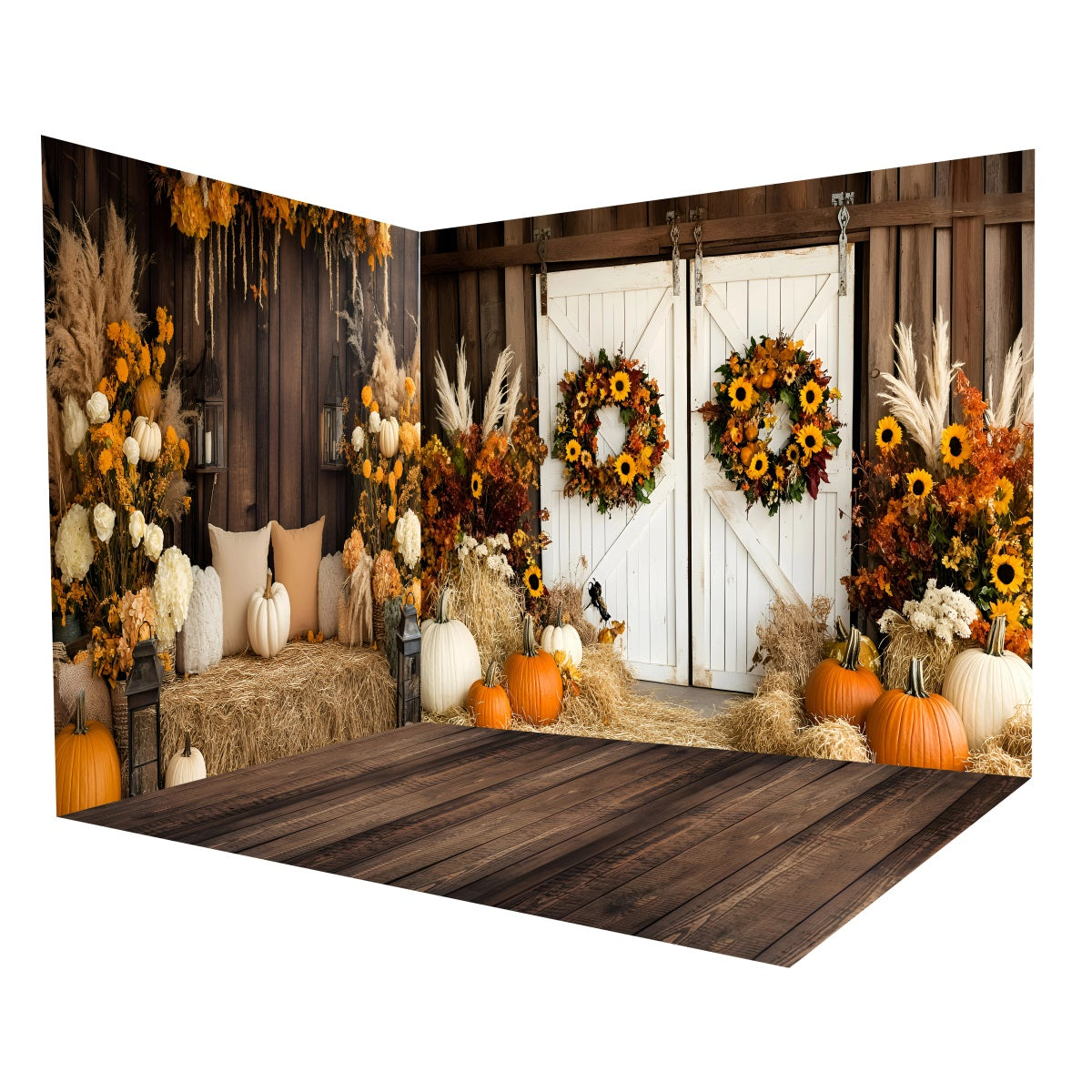 Autumn Backdrop Rustic Barn Doors Sunflowers Backdrop Room Set UK MRR8-233