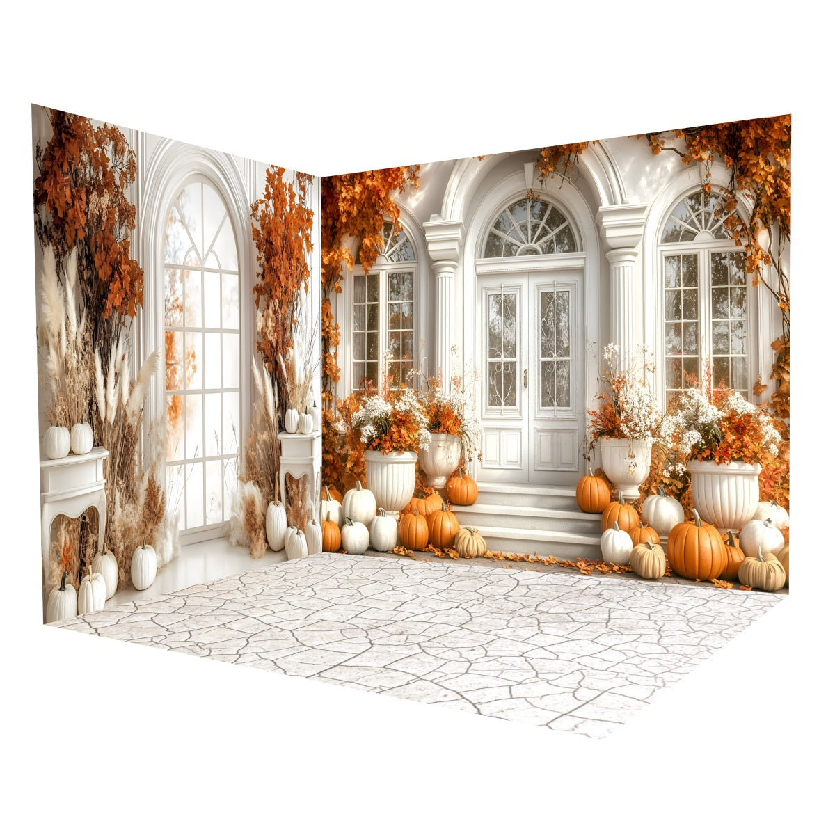 Fall Backdrop White Mansion Autumn Pumpkins Backdrop Room Set UK MRR8-235