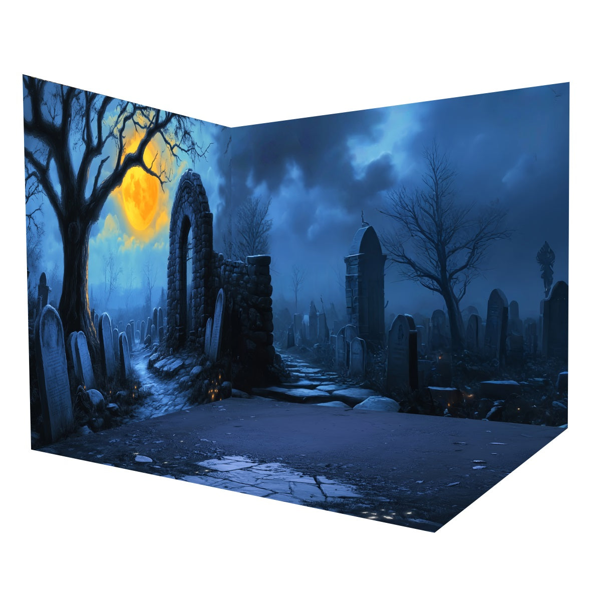 Halloween Photo Booth Backdrop Creepy Graveyard Tombstone Backdrop Room Set UK MRR8-239