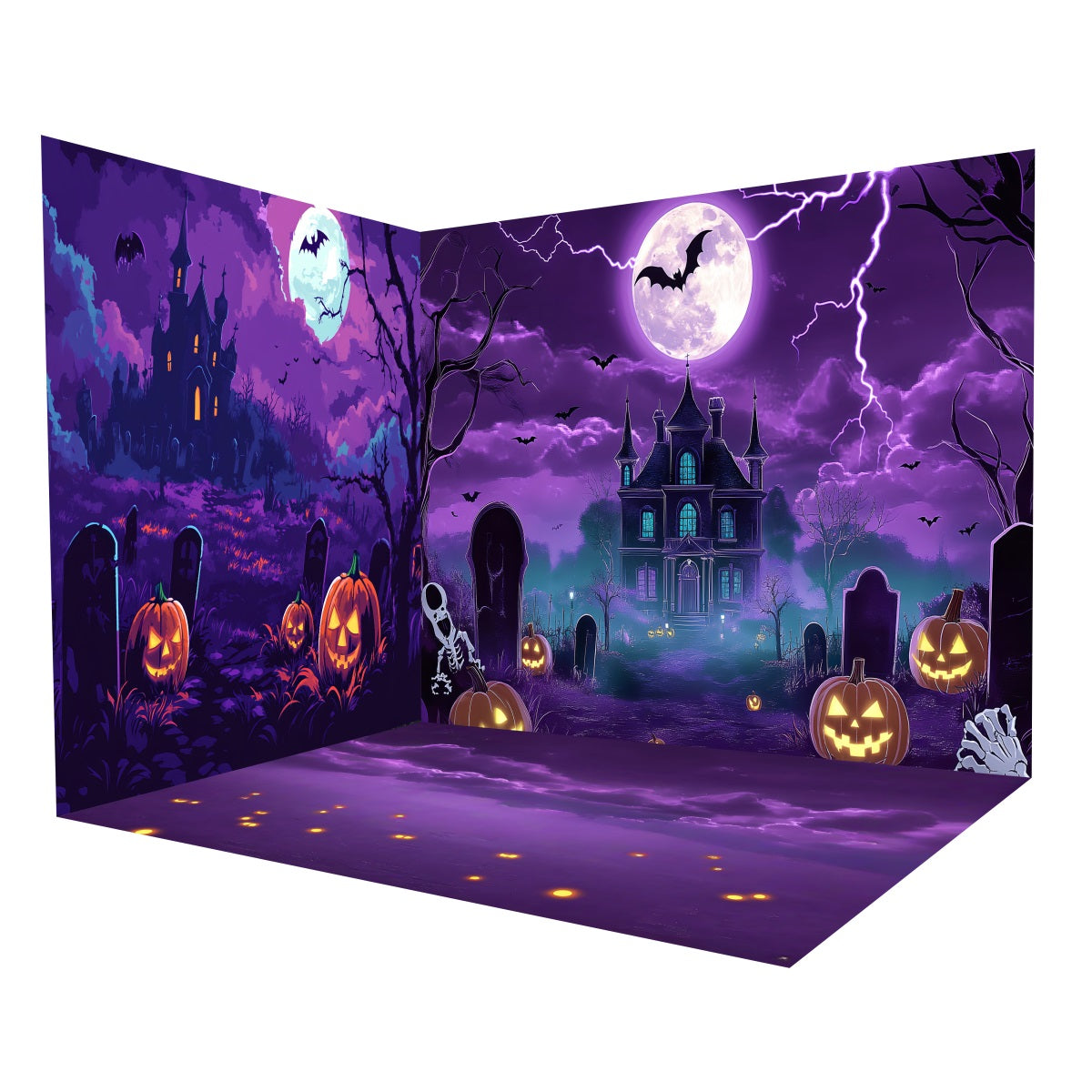 Halloween Picture Backdrop Purple Haunted Mansion Graveyard Backdrop Room Set UK MRR8-256