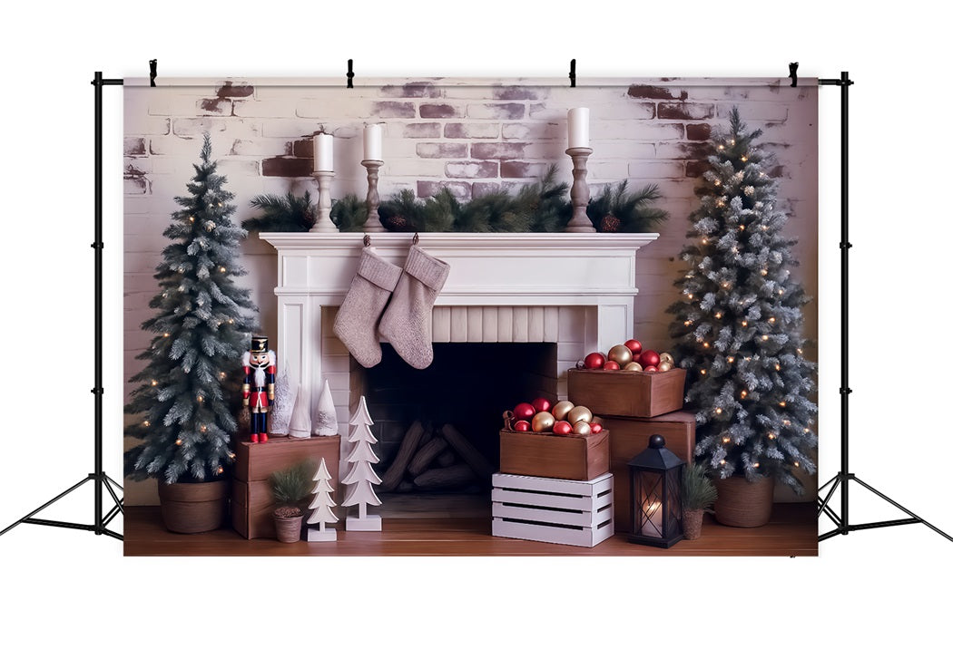 Christmas Backdrop Frosted Pines Fireplace Decor Christmas Photo Backdrop UK MRR8-261