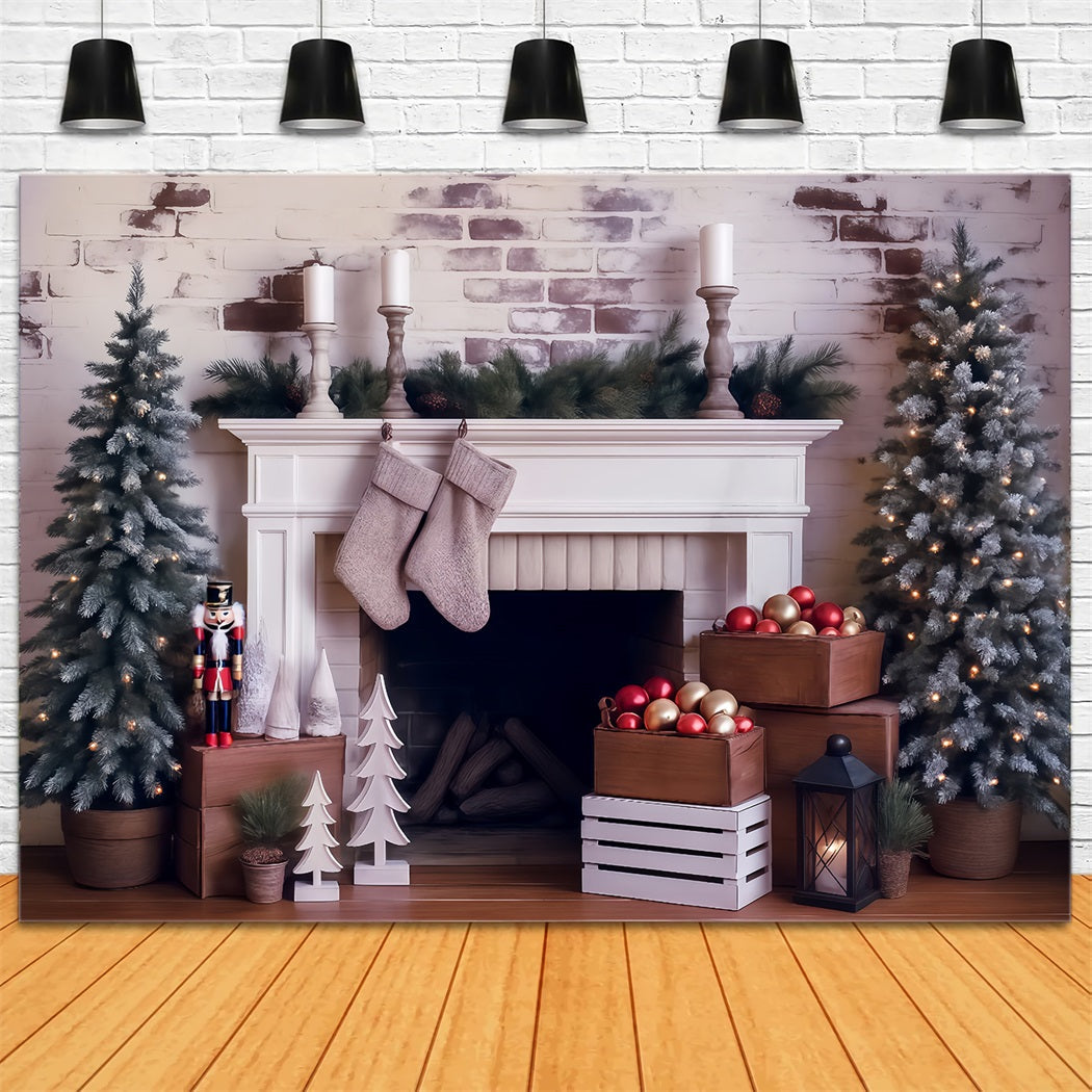 Christmas Backdrop Frosted Pines Fireplace Decor Christmas Photo Backdrop UK MRR8-261