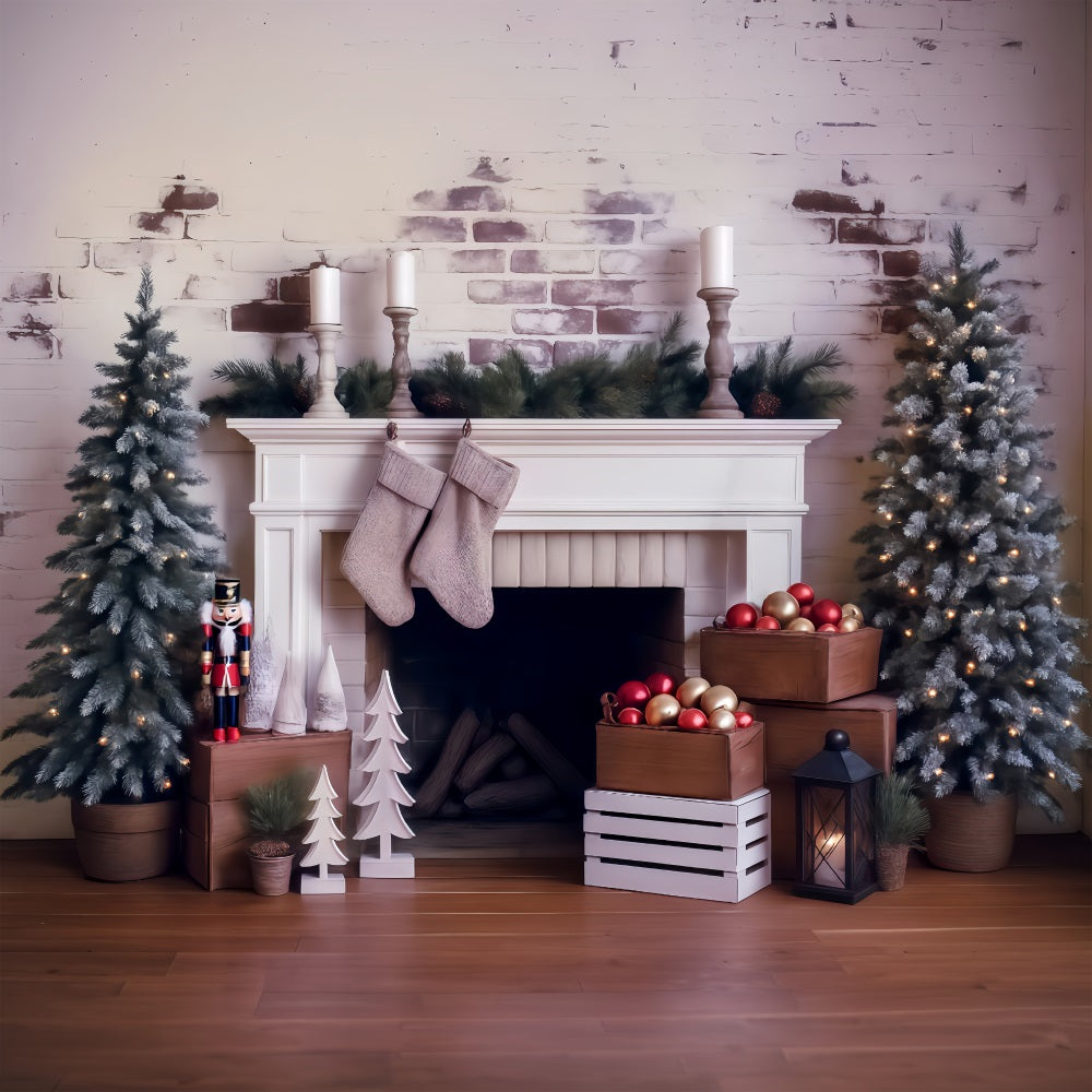 Christmas Backdrop Frosted Pines Fireplace Decor Christmas Photo Backdrop UK MRR8-261