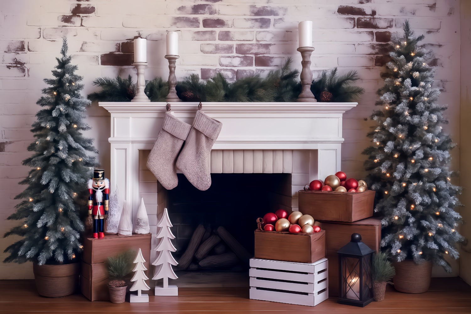 Christmas Backdrop Frosted Pines Fireplace Decor Christmas Photo Backdrop UK MRR8-261