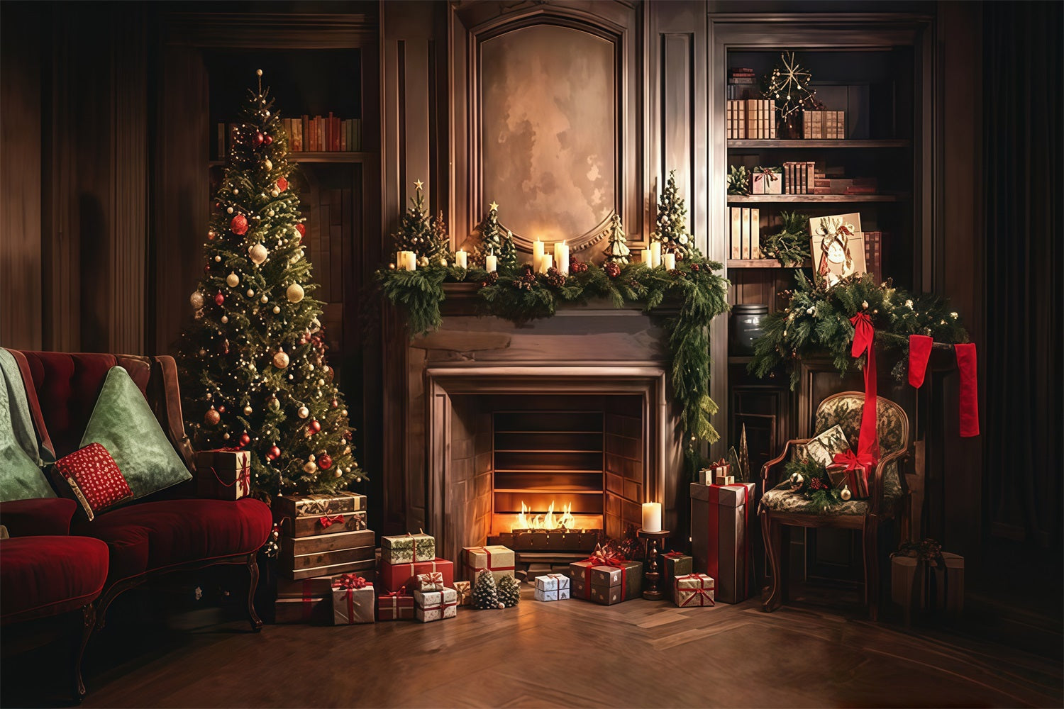 Christmas Backdrop Classic Fireplace Holiday Room Christmas Backdrop for Photos UK MRR8-264