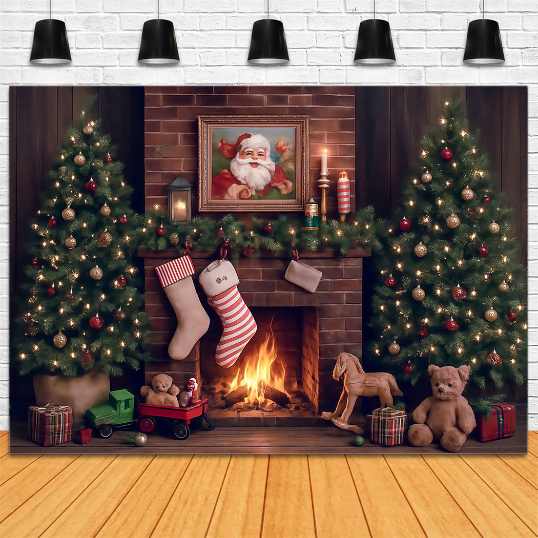 Christmas Backdrops Santa Fireplace Magic Tree Gifts Christmas Photography Backdrops UK MRR8-265