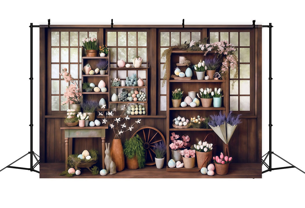 Easter Backdrop Rustic Window Eggs Flowers Easter Photo Backdrop UK MRR8-266