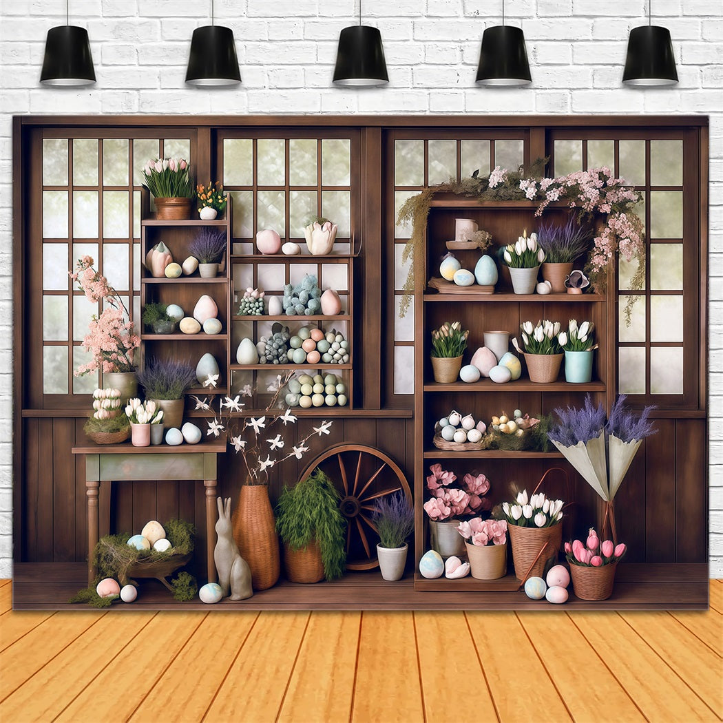 Easter Backdrop Rustic Window Eggs Flowers Easter Photo Backdrop UK MRR8-266