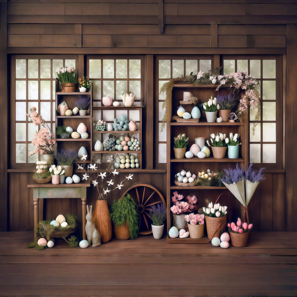 Easter Backdrop Rustic Window Eggs Flowers Easter Photo Backdrop UK MRR8-266