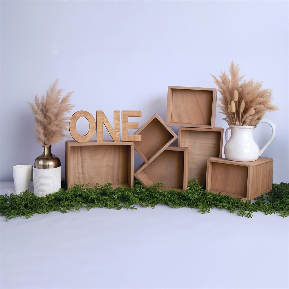 Cake Smash Backdrops Wooden Boxes Pampas Arrangement 1st Birthday Backdrop UK MRR8-269