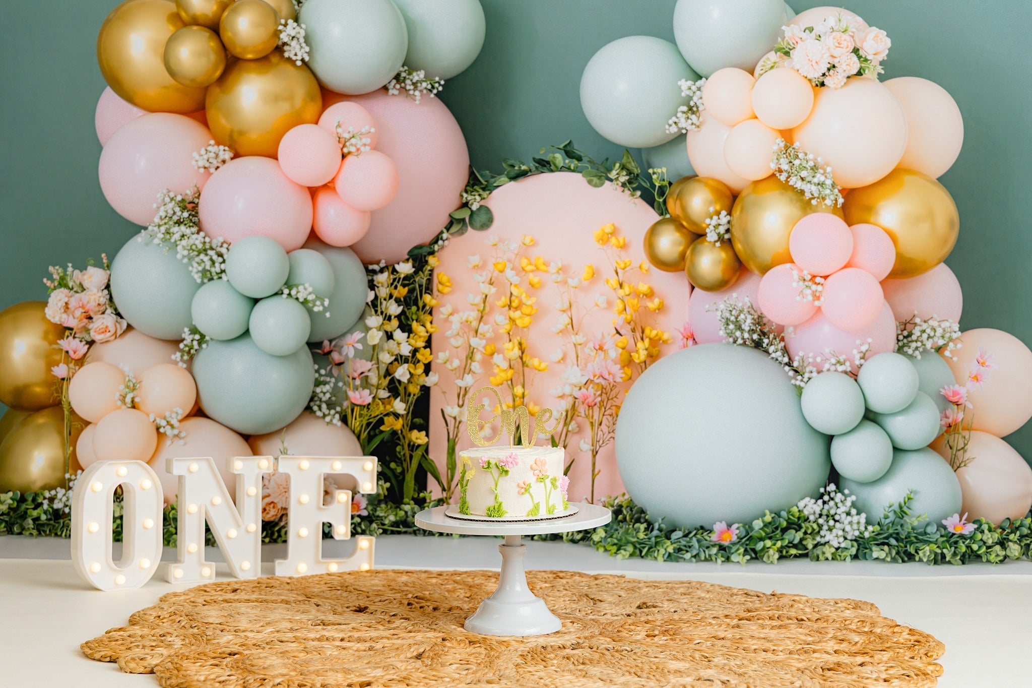 Cake Smash Backdrop Balloon Flower Arch Decoration Birthday Backdrop UK MRR8-270