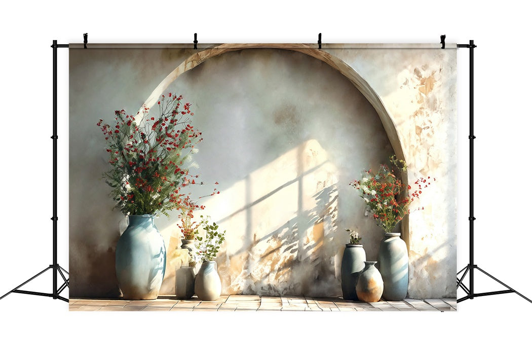 Boho Backdrop Vase Red Flowers Texture Wall Boho Photo Backdrop UK MRR8-272