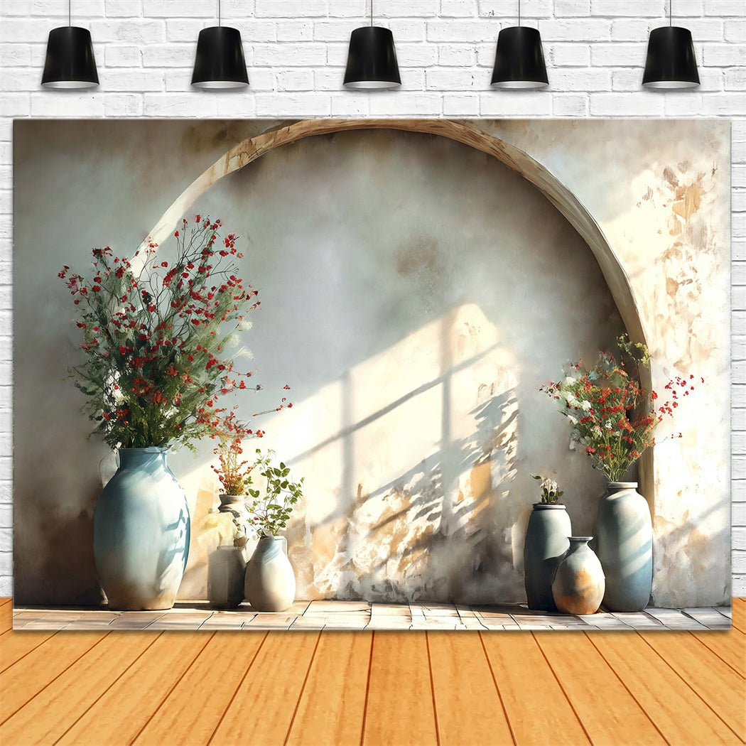 Boho Backdrop Vase Red Flowers Texture Wall Boho Photo Backdrop UK MRR8-272