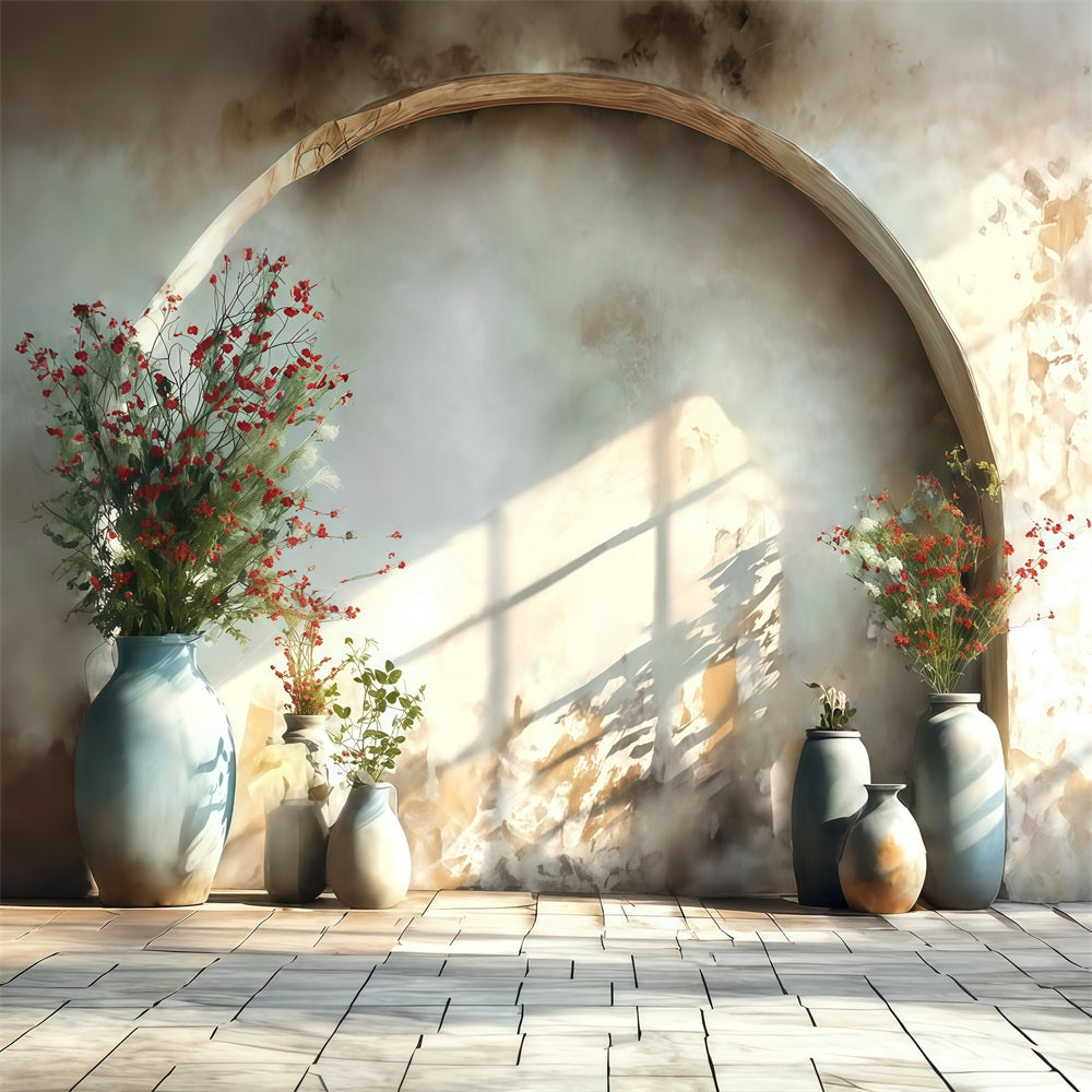 Boho Backdrop Vase Red Flowers Texture Wall Boho Photo Backdrop UK MRR8-272