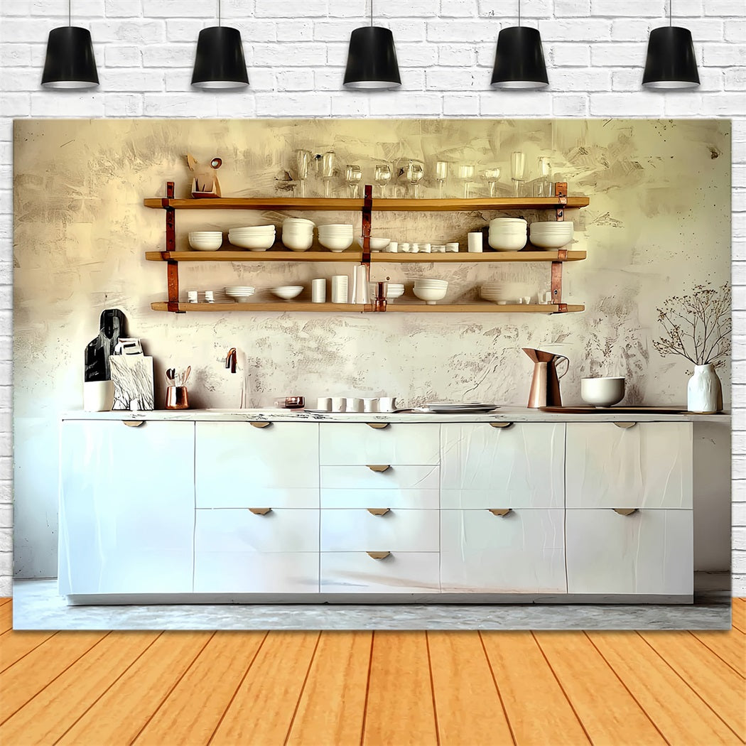 Vintage Backdrop Minimalist White Kitchen Shelves Vintage Photography Backdrop UK MRR8-275