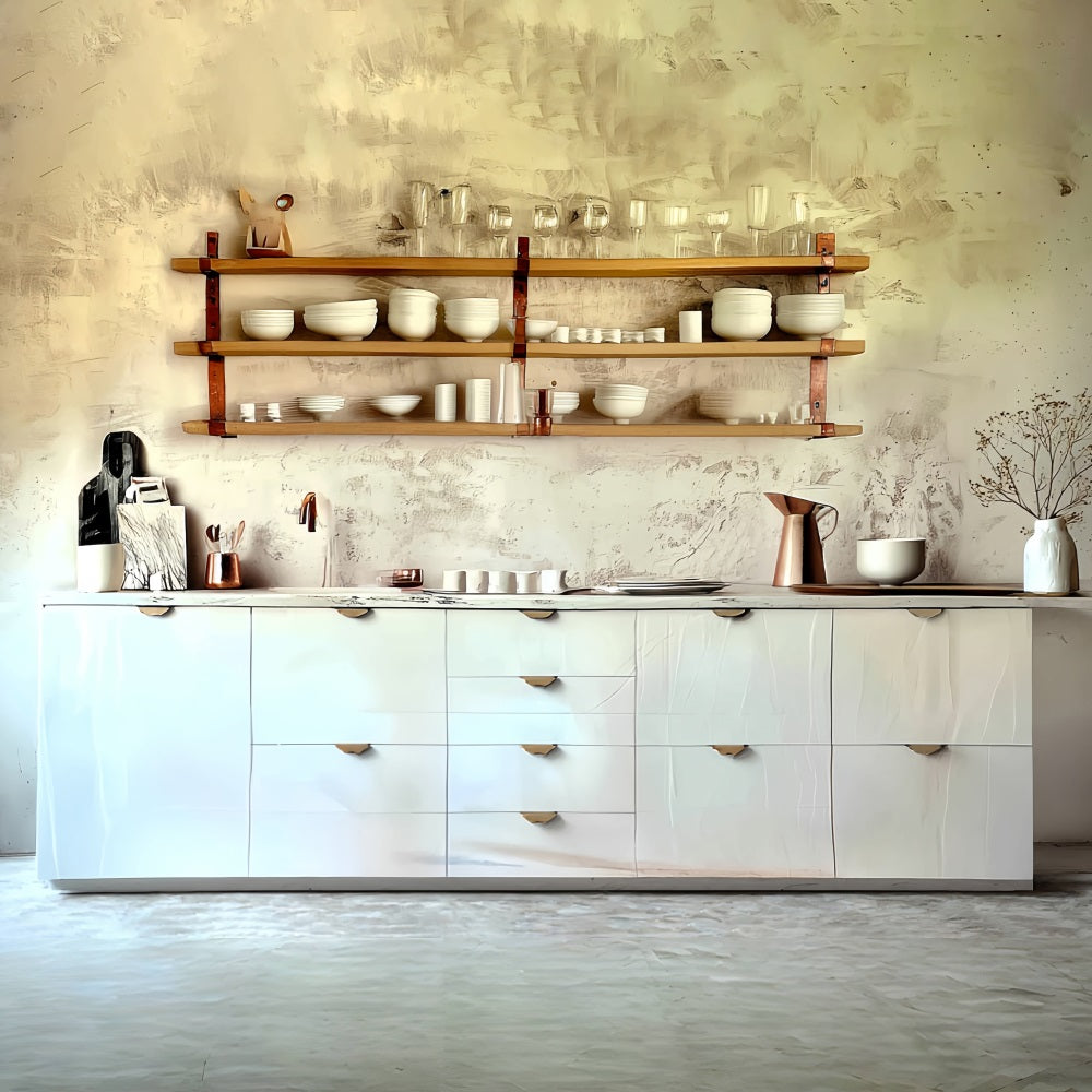 Vintage Backdrop Minimalist White Kitchen Shelves Vintage Photography Backdrop UK MRR8-275
