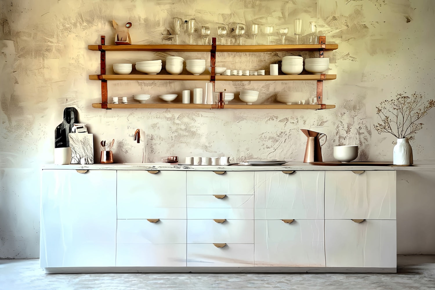 Vintage Backdrop Minimalist White Kitchen Shelves Vintage Photography Backdrop UK MRR8-275