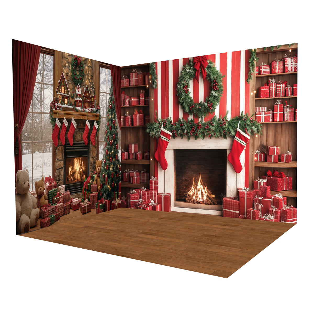 Christmas Backdrop Cozy Fireplace Window Backdrop Room Set UK MRR8-277