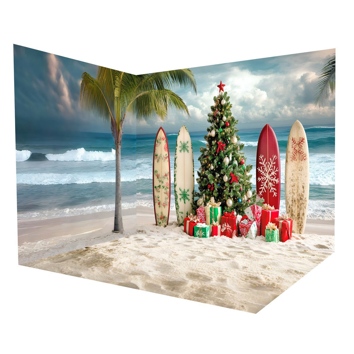 Christmas Photo Backdrop Tropical Sea Beach Backdrop Room Set UK MRR8-284
