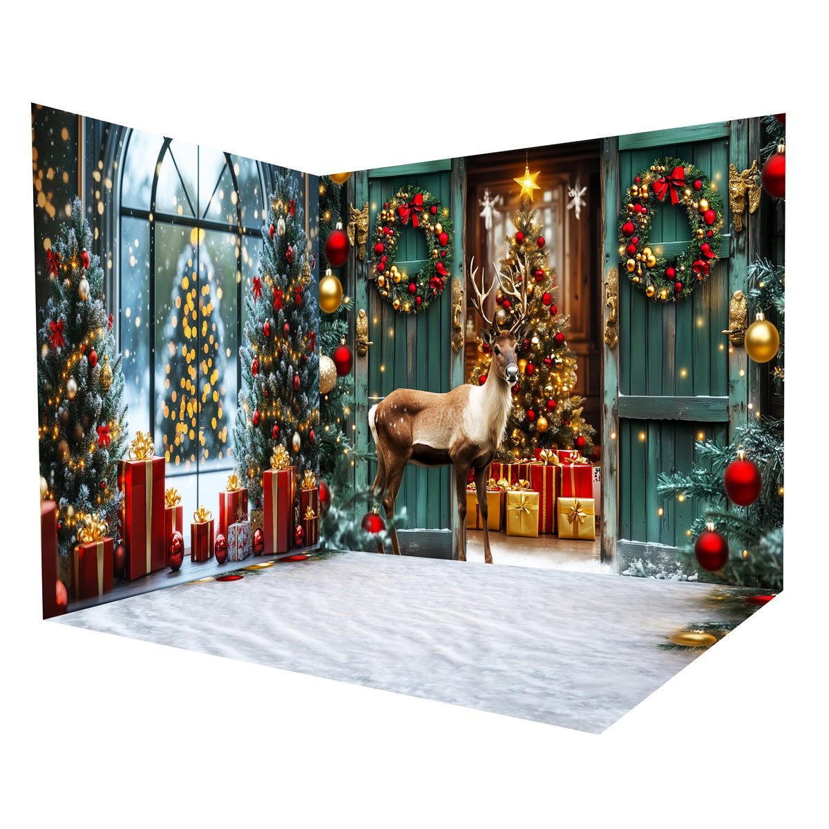 Christmas Photography Backdrops Reindeer Bokeh Window Backdrop Room Set UK MRR8-285