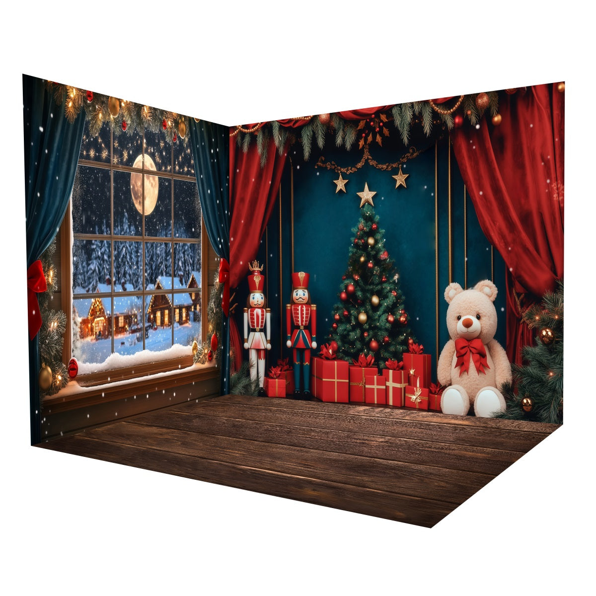 Christmas Backdrop Nutcracker Snow Window Moon Backdrop Room Set UK MRR8-287
