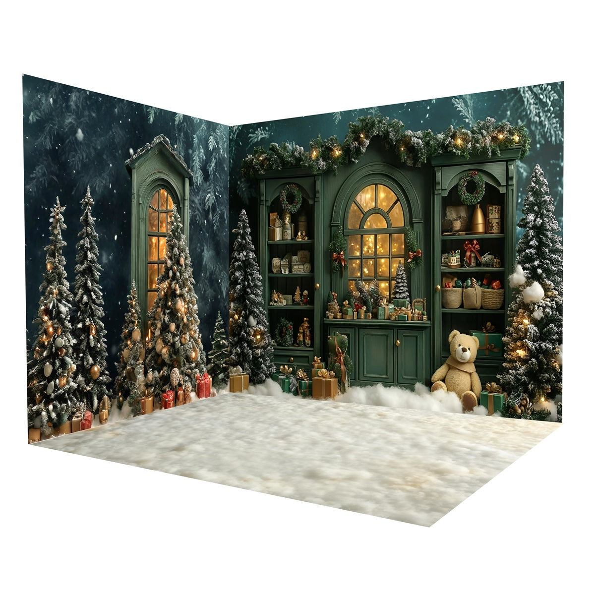 Christmas Photo Backdrop Vintage Green Shelf Backdrop Room Set UK MRR8-294