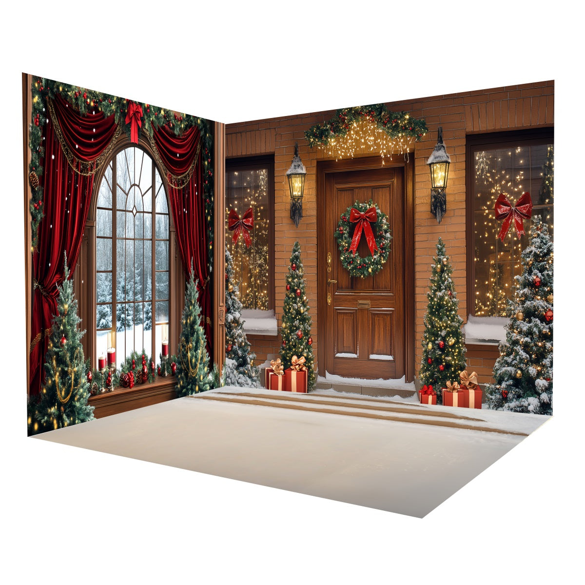 Christmas Backdrop Snow Window Vintage Door Backdrop Room Set UK MRR8-295
