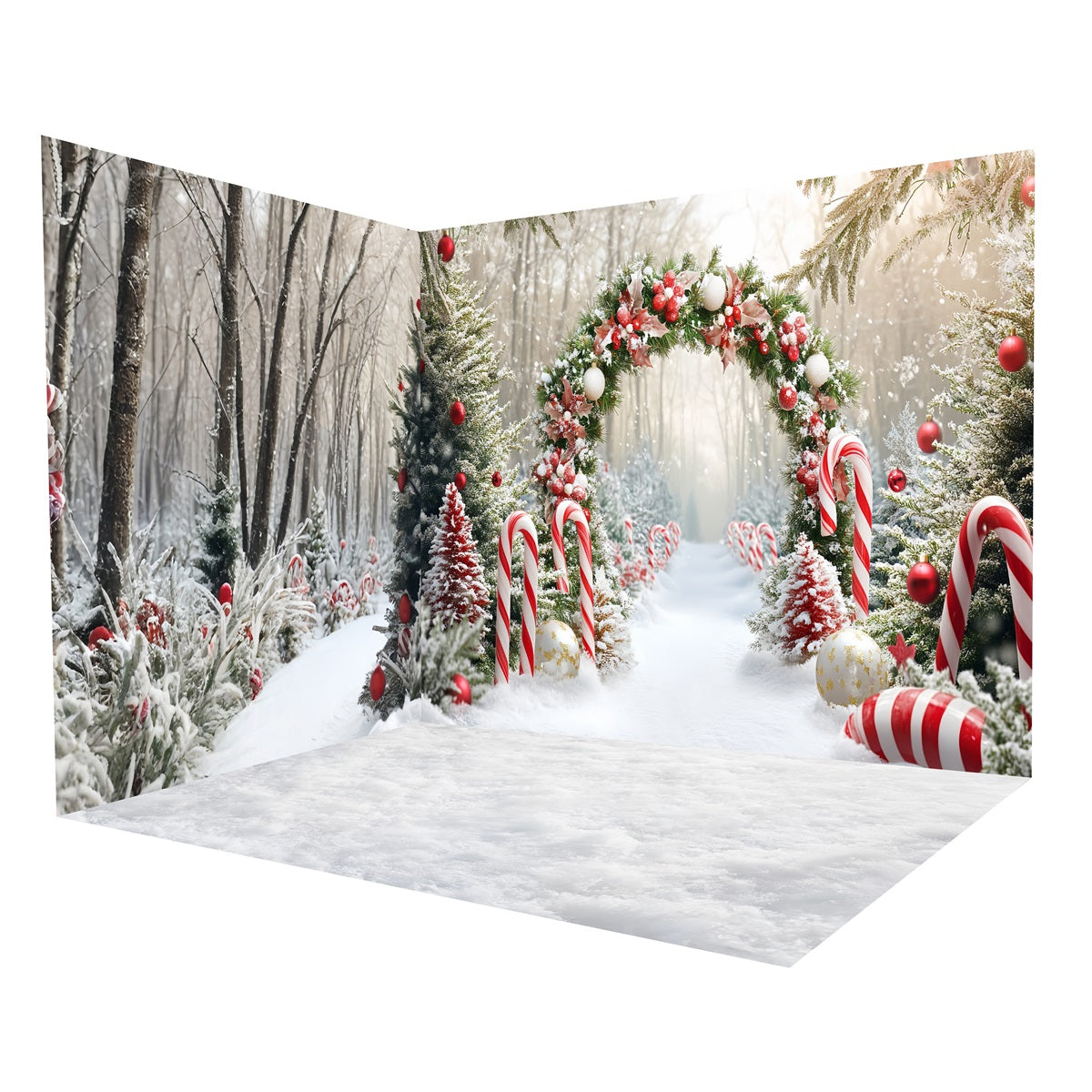 Christmas Photo Backdrop Candy Cane Snowy Forest Backdrop Room Set UK MRR8-299