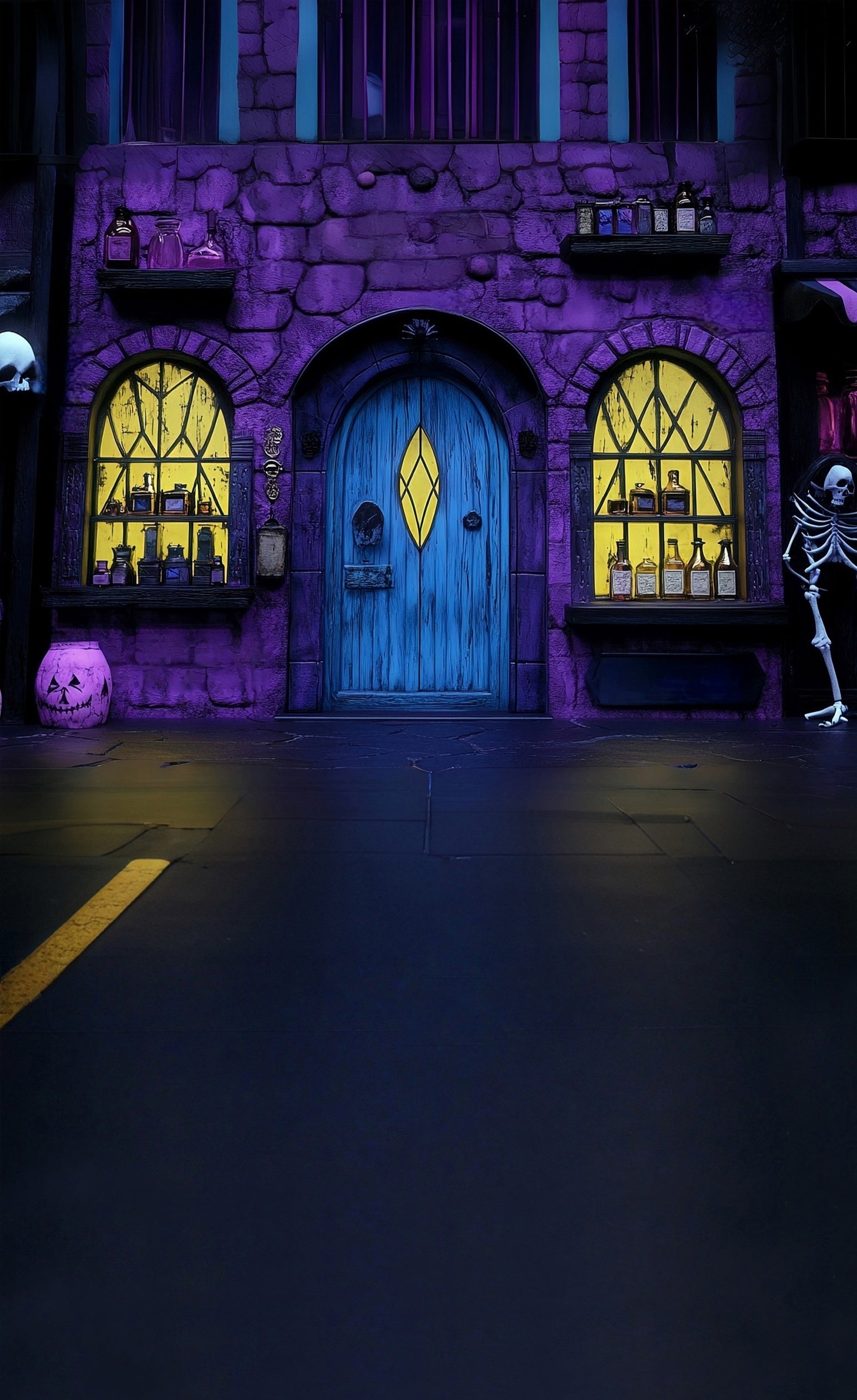 Halloween Backdrop Purple Magic Potion Shop Sweep Backdrop UK MRR8-41