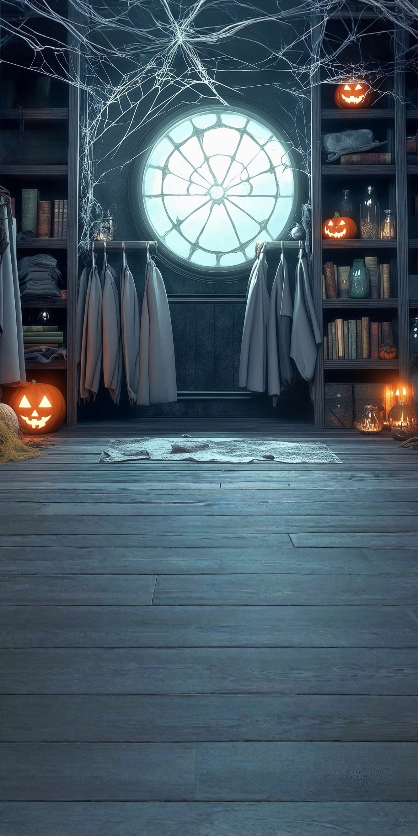 Halloween Backdrops Cobweb Window Pumpkin Lights Bookshelf Hanger Sweep Backdrop UK MRR8-42