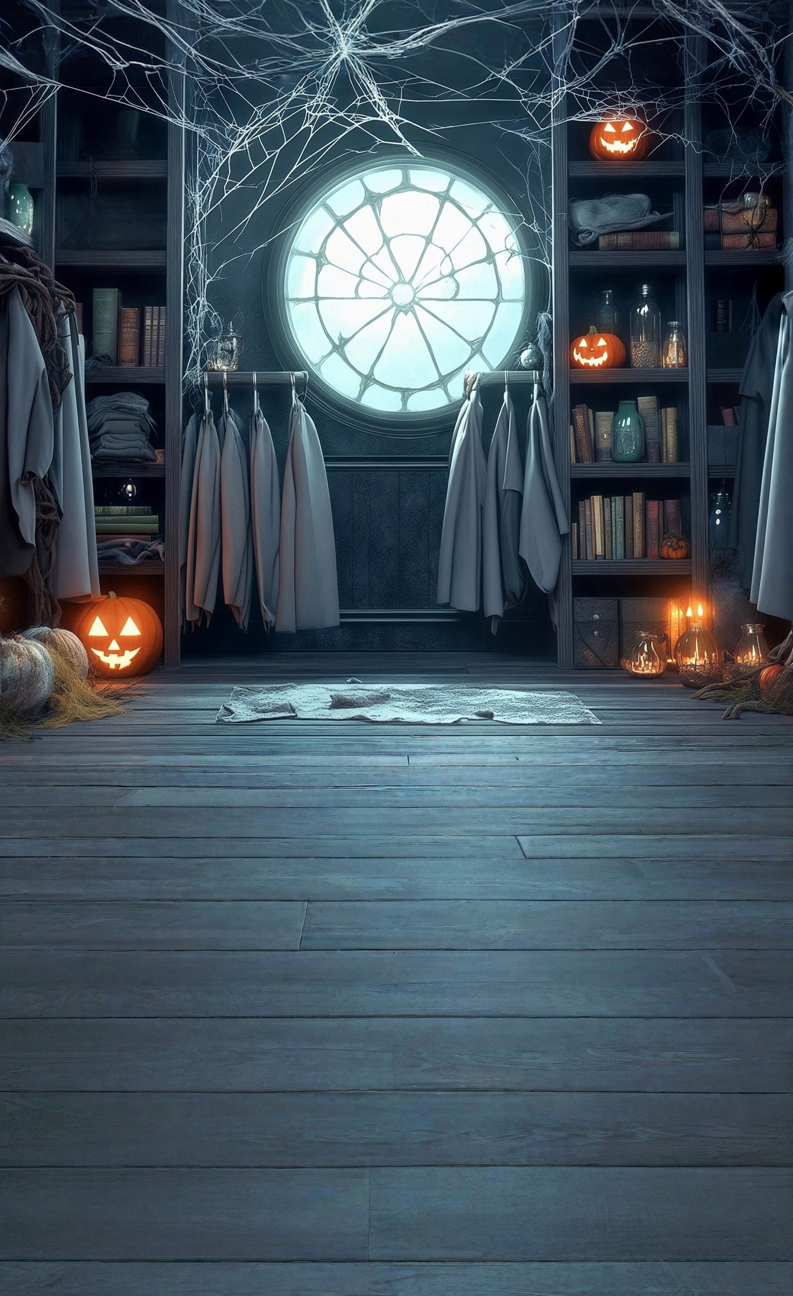 Halloween Backdrops Cobweb Window Pumpkin Lights Bookshelf Hanger Sweep Backdrop UK MRR8-42